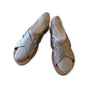 TRASK Huaraches Crossover Slide Metallic Silver Strappy Slip On Sandals Sz 9.5M